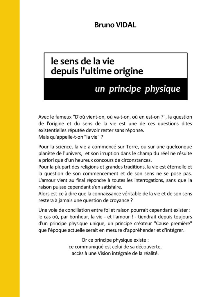 le sens de la vie depuis l'ultime origine, un principe physique