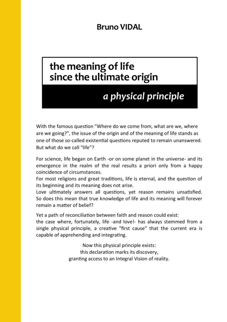 the meaning of life from the ultimate origin, a physical principle