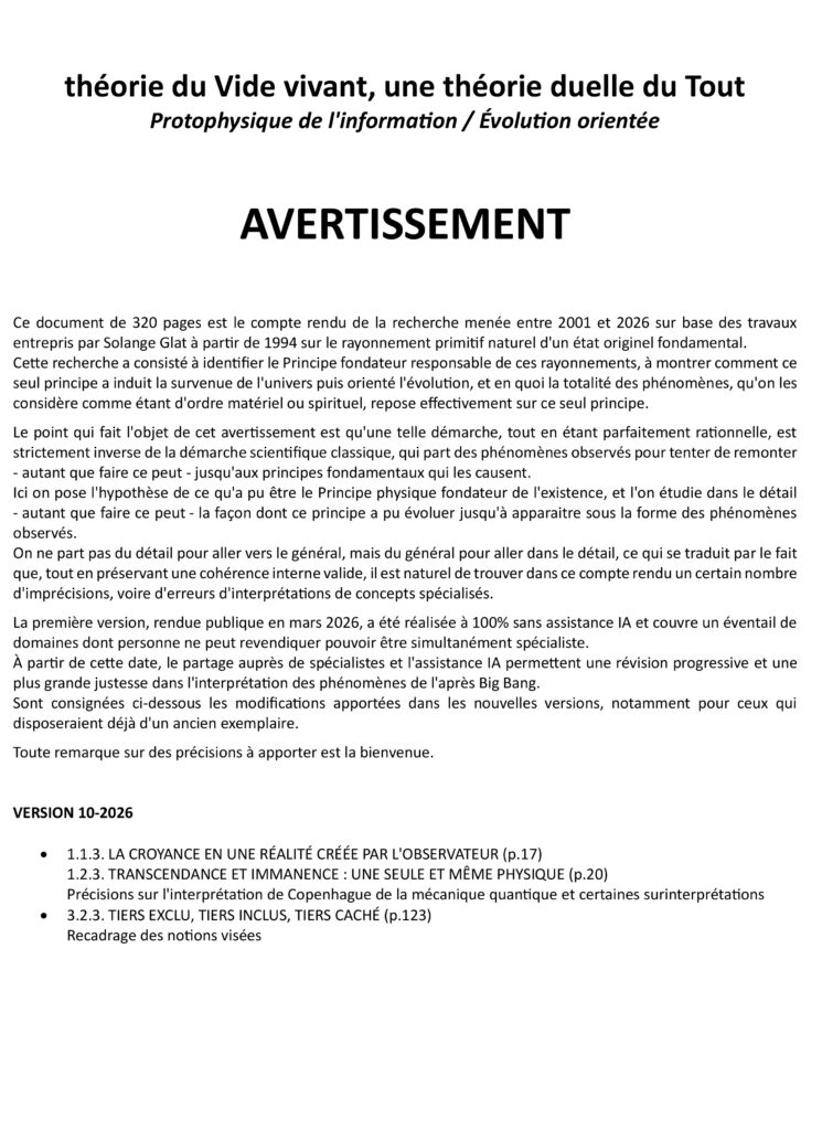 AVERTISSEMENT aux lecteurs du compte rendu de recherche
